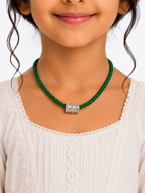 Silver with green beads