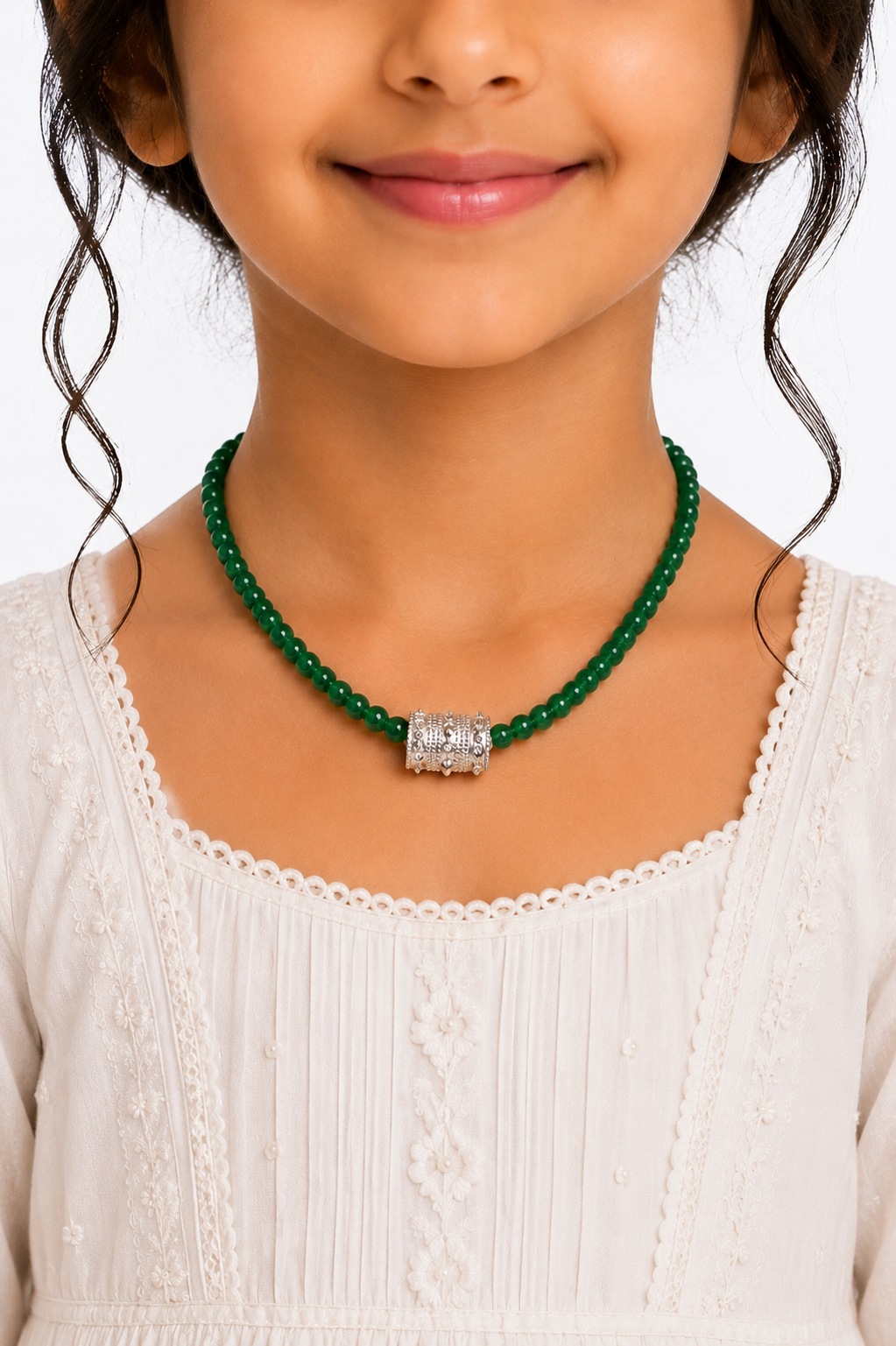 Silver with green beads