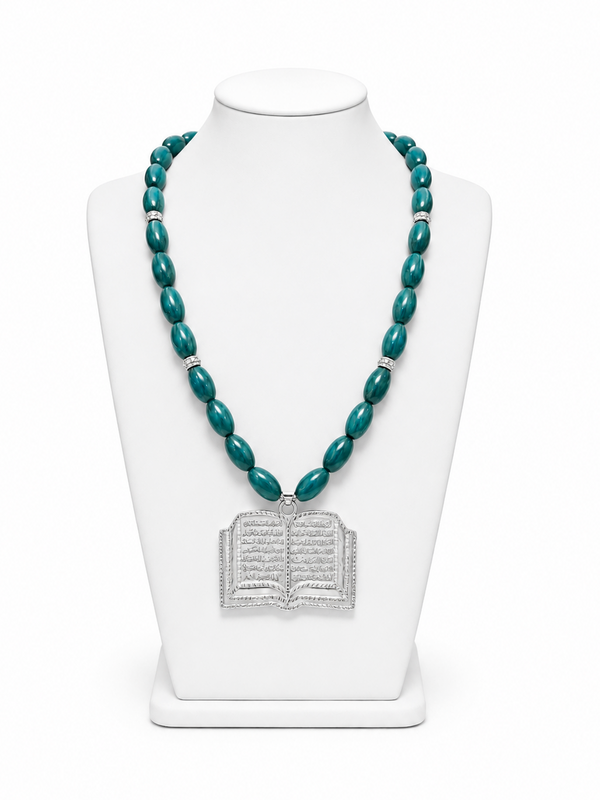 Silver Quran Necklace with Green Stones