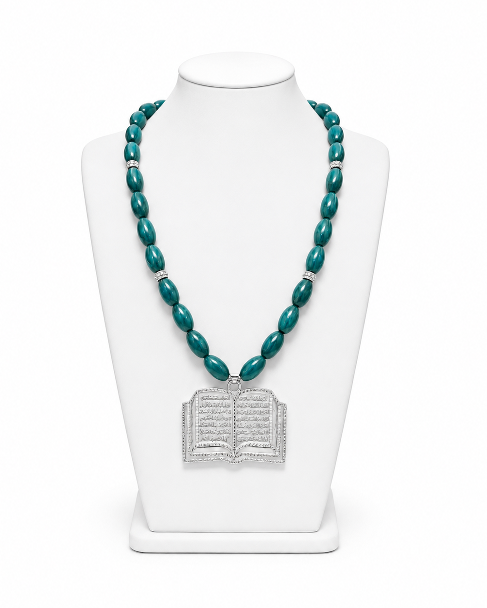 Silver Quran Necklace with Green Stones