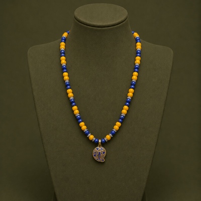 Silver Necklace with blue and yellow stone