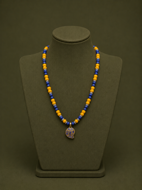 Silver Necklace with blue and yellow stone