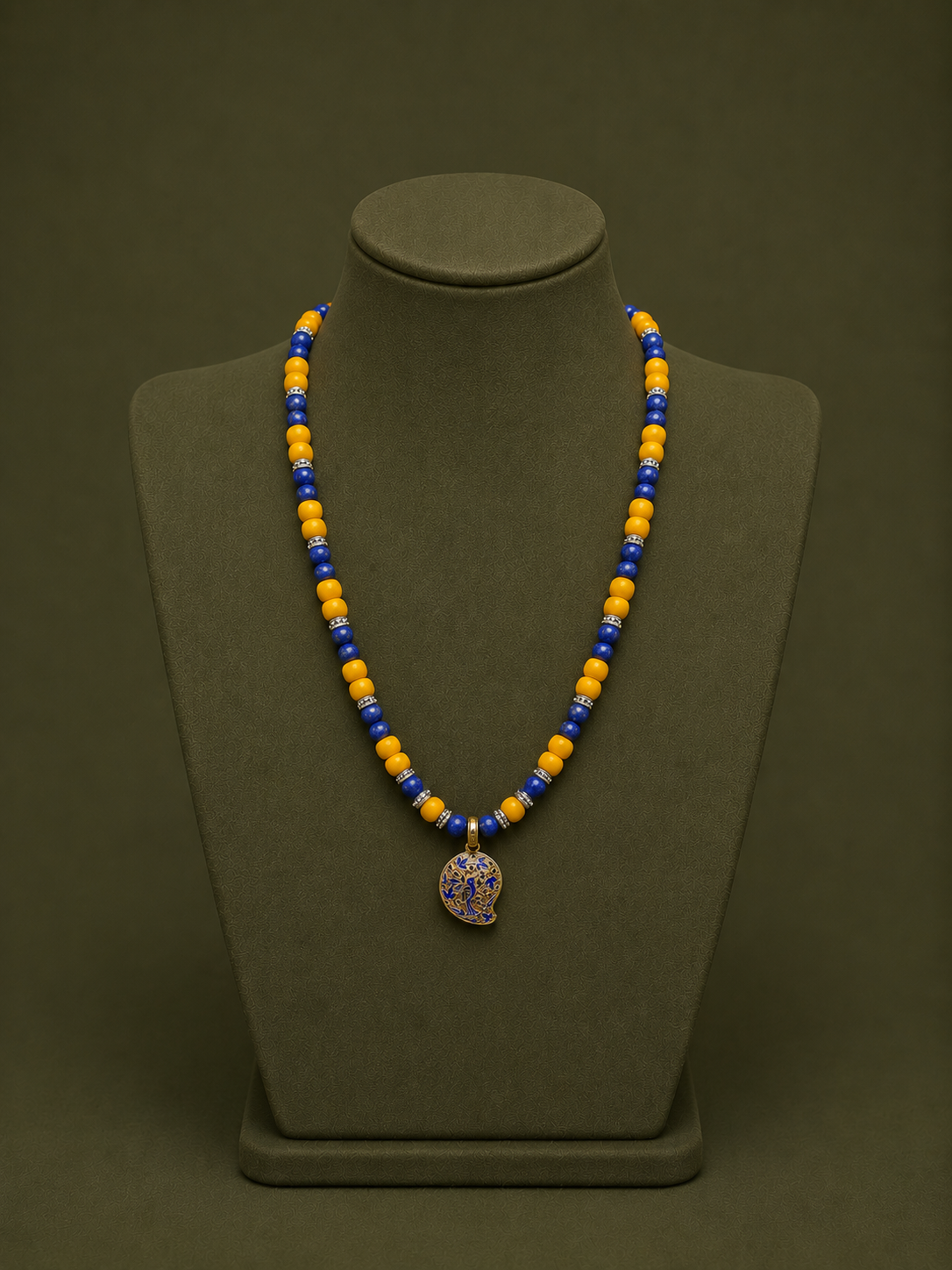 Silver Necklace with blue and yellow stone
