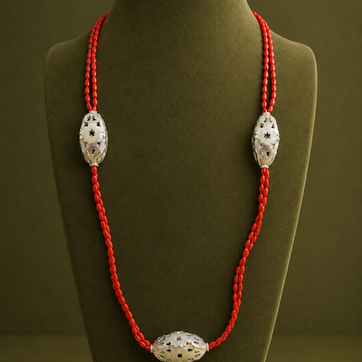 Coral heart Sterling Silver Necklace