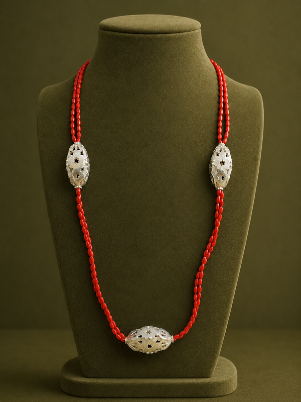 Coral heart Sterling Silver Necklace