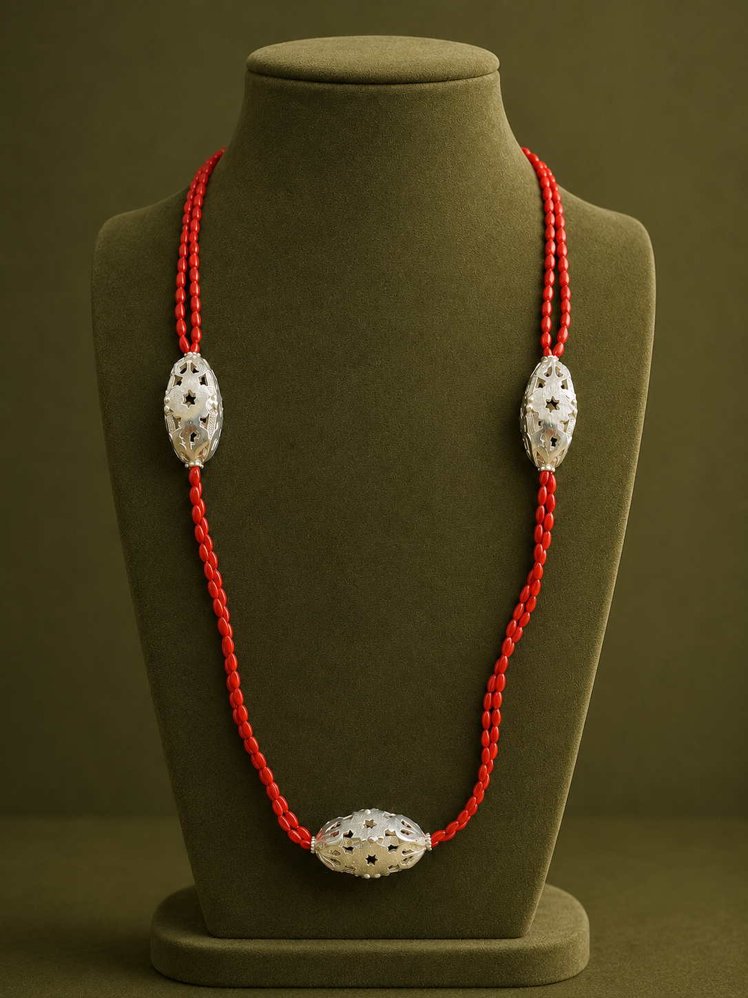 Coral heart Sterling Silver Necklace
