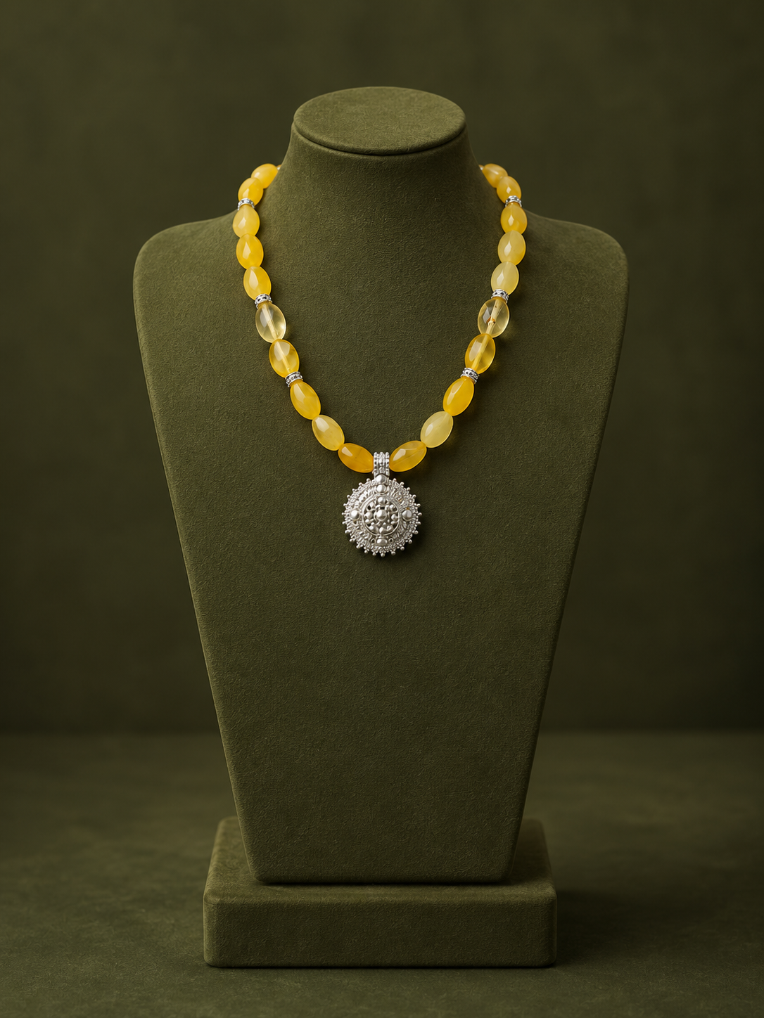 Silver necklace with Amber