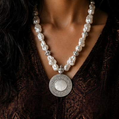 Silver Heritage Necklace with cultured Pearl