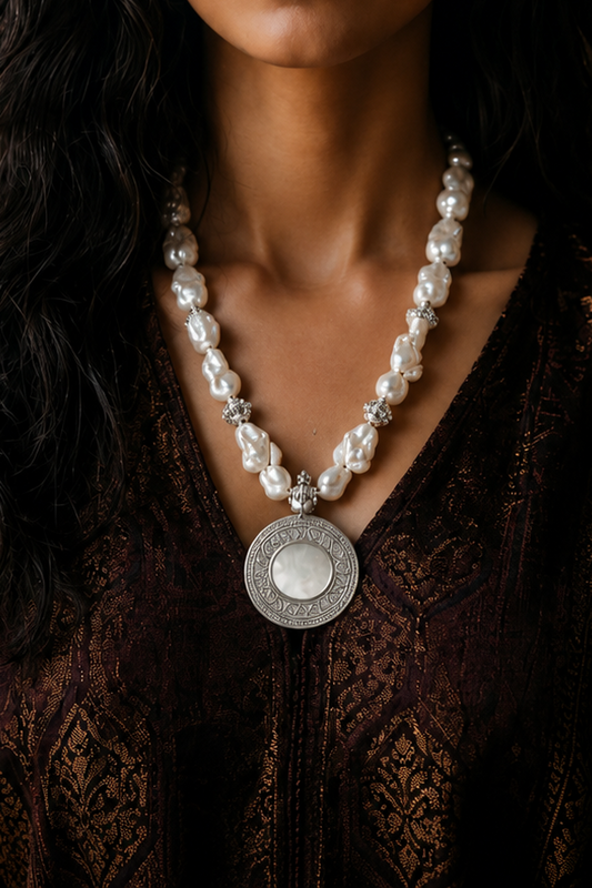 Silver Heritage Necklace with cultured Pearl