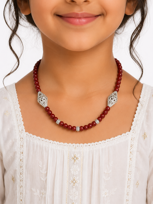 Silver with Burgundy Stone