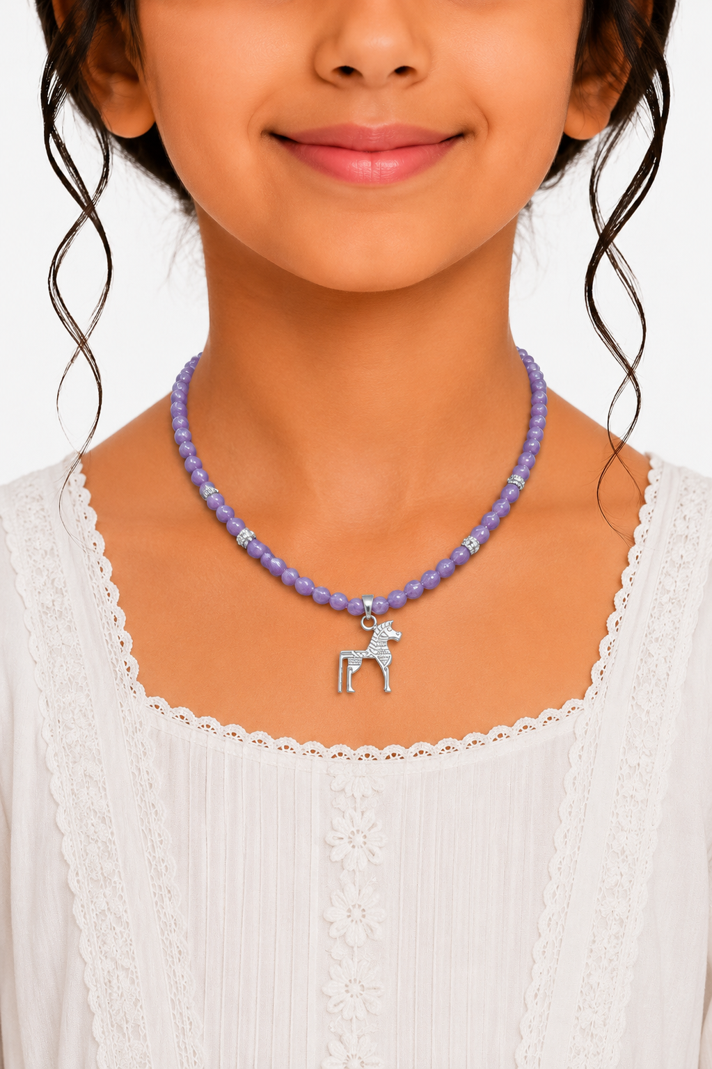 Silver Horse stone Necklace