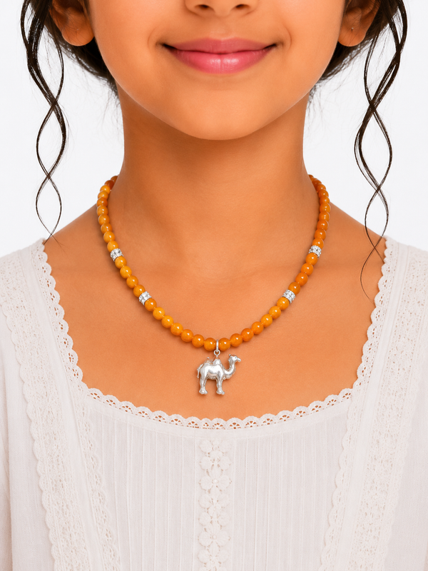 Silver Camel Necklace with Orange Stone
