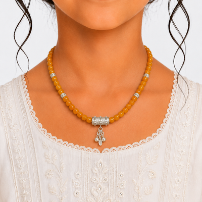 Silver Necklace with Orange Stone