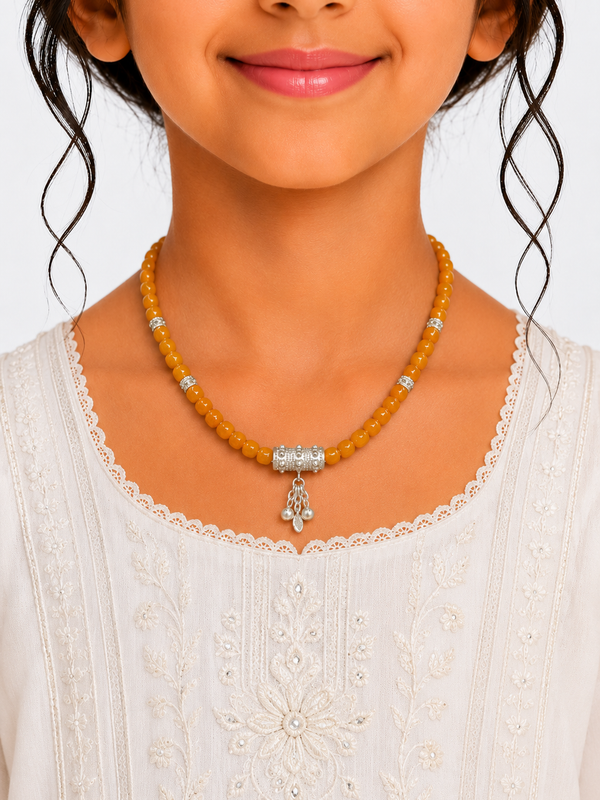 Silver Necklace with Orange Stone