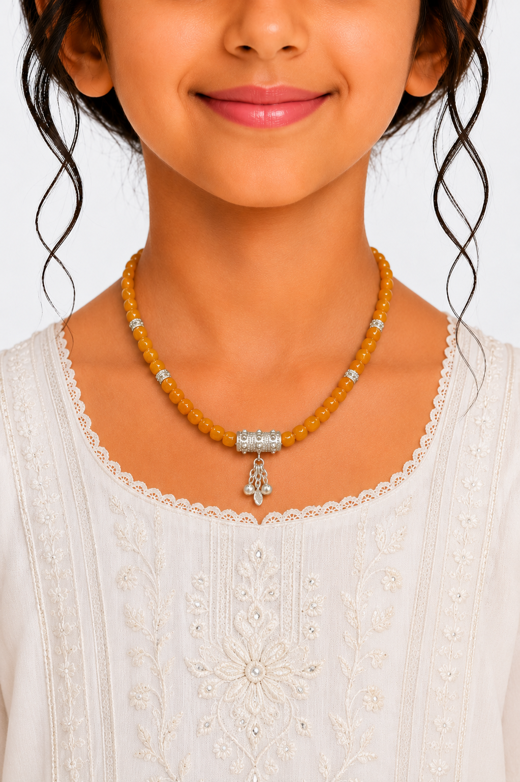 Silver Necklace with Orange Stone