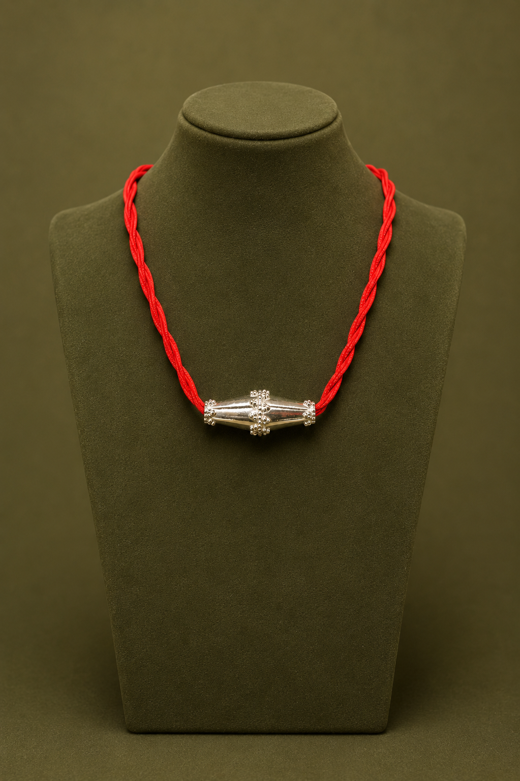 Silver Necklace with Red Cord