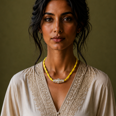 Silver Necklace with Yellow Cord