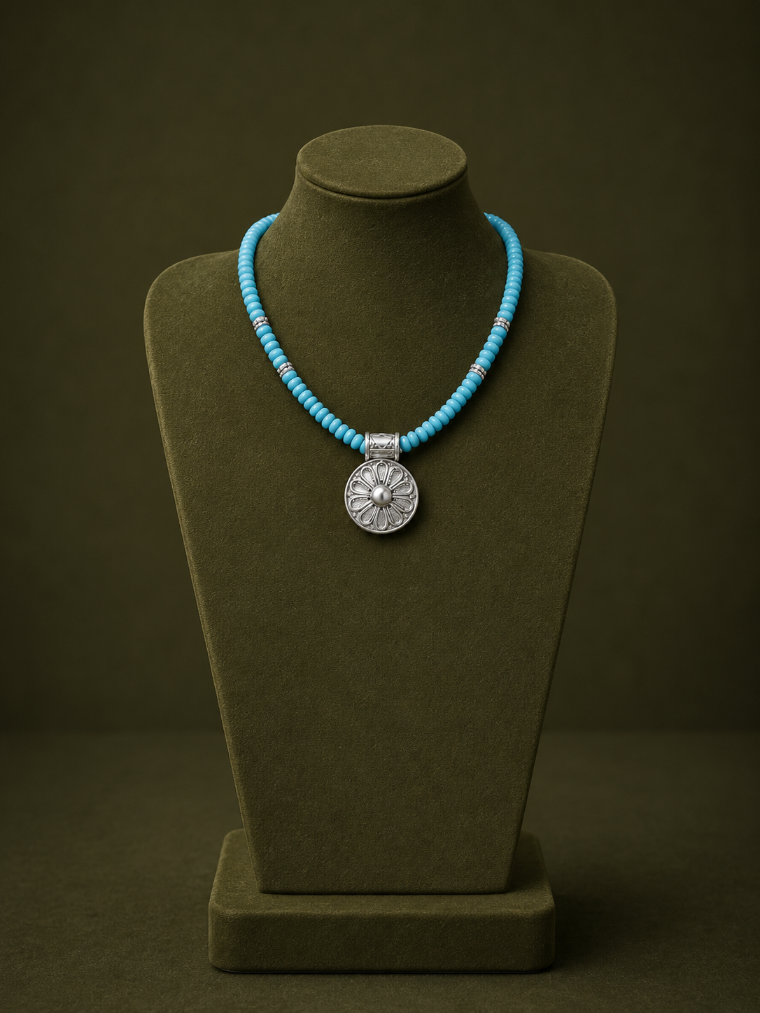 Silver with light blue beads